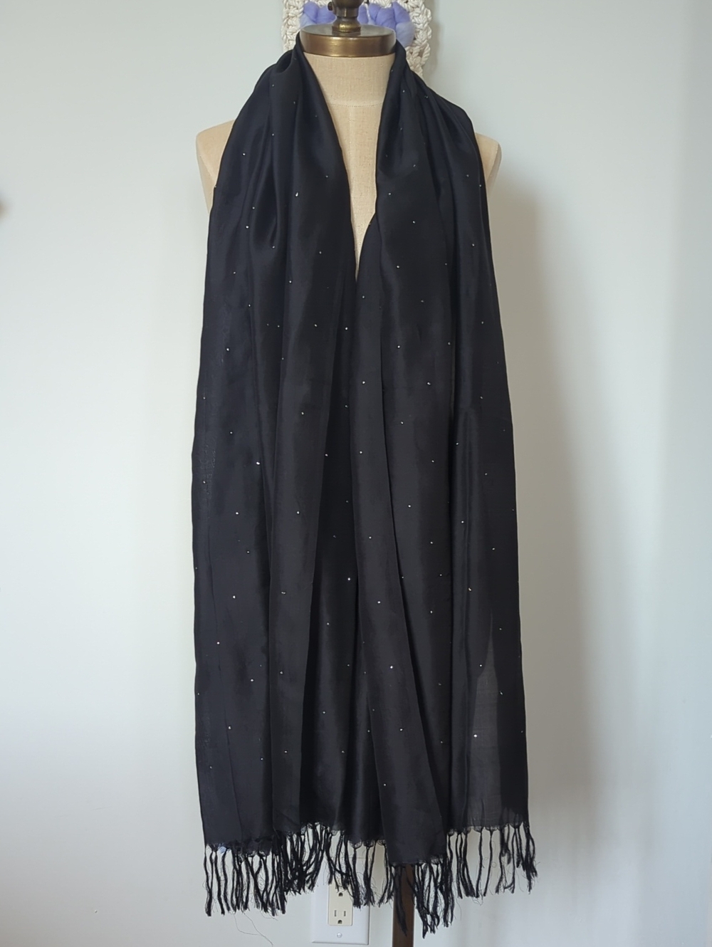 Sutton Studio Black Embellished Silk Scarf